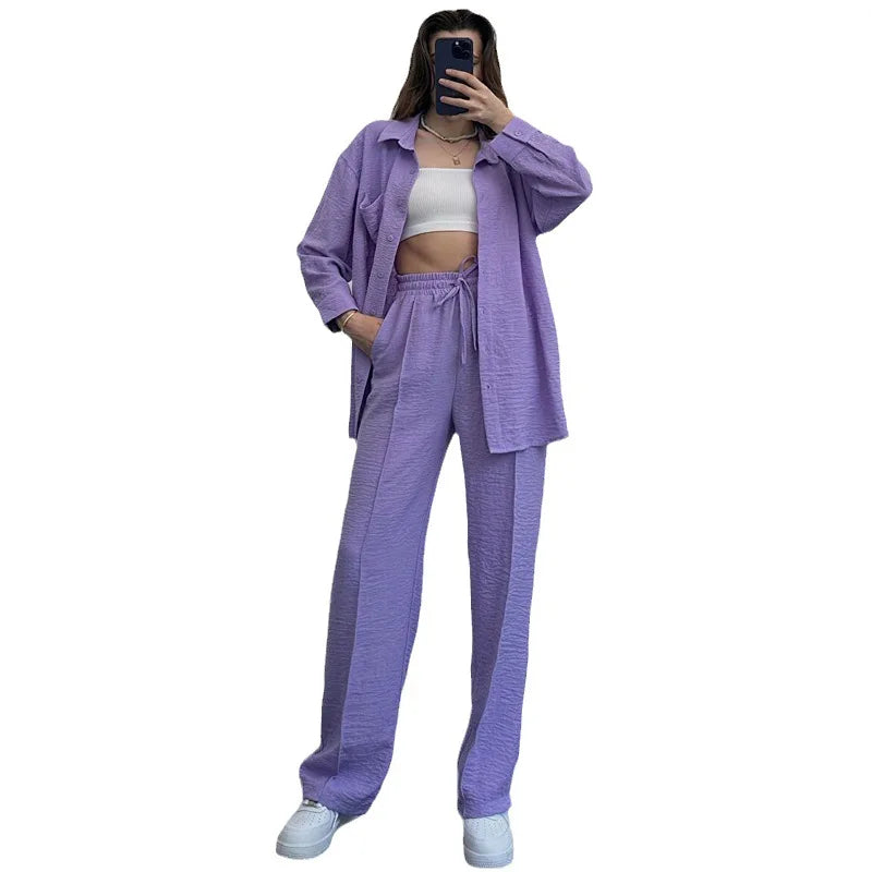 Emery™ - Button-Up Shirt & Wide Leg Pants Set