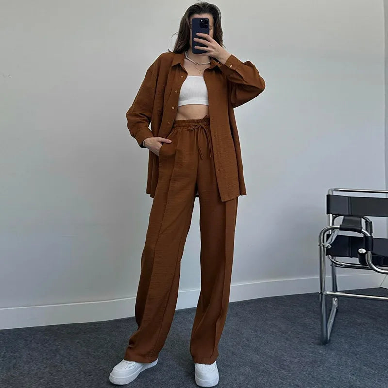 Emery™ - Button-Up Shirt & Wide Leg Pants Set