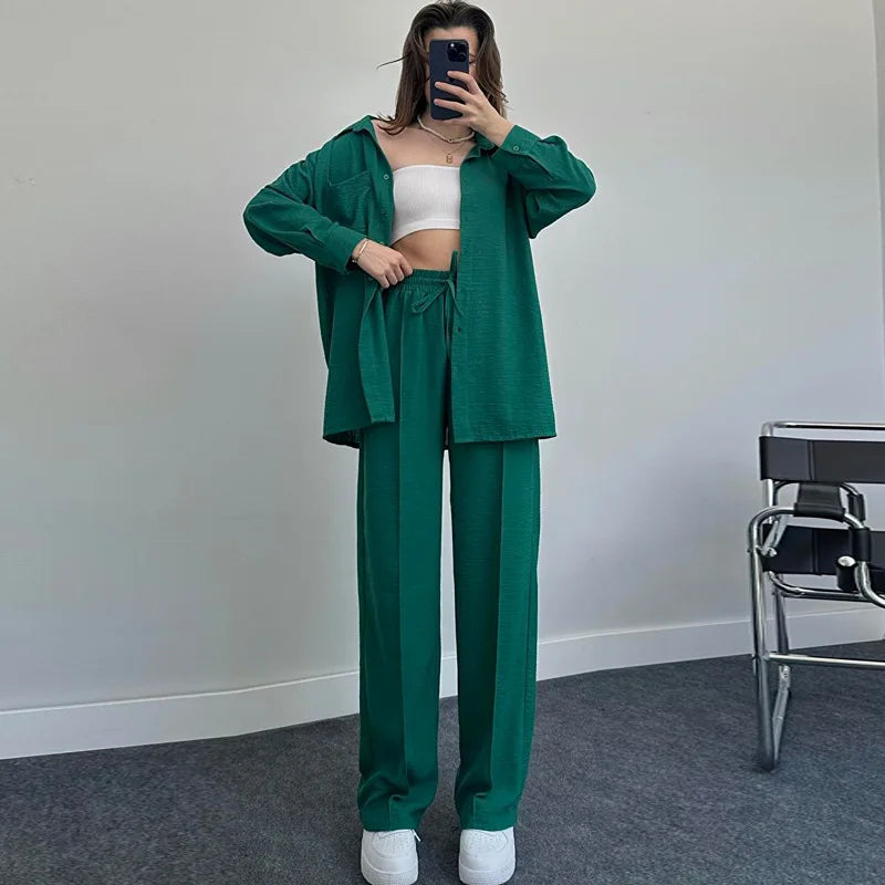 Emery™ - Button-Up Shirt & Wide Leg Pants Set