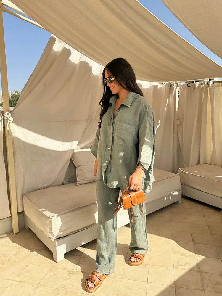 Valentina™ - Women's Long Sleeve Blazer & Wide Leg Trouser Set