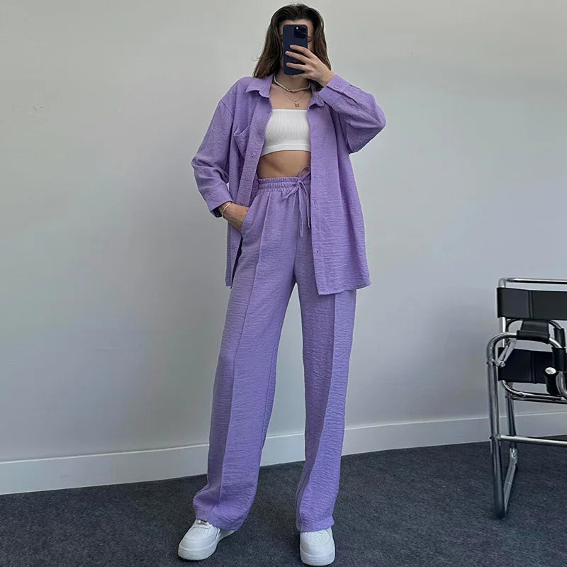 Emery™ - Button-Up Shirt & Wide Leg Pants Set