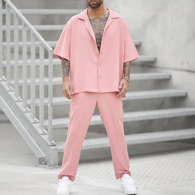 Luke™ - Lapel Button Shirt And Pants Set