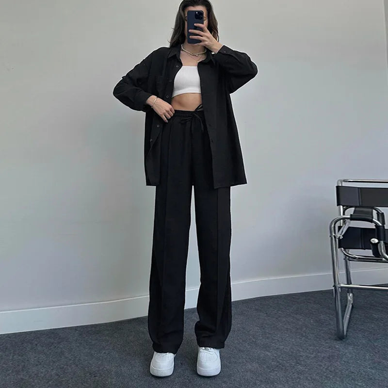 Emery™ - Button-Up Shirt & Wide Leg Pants Set