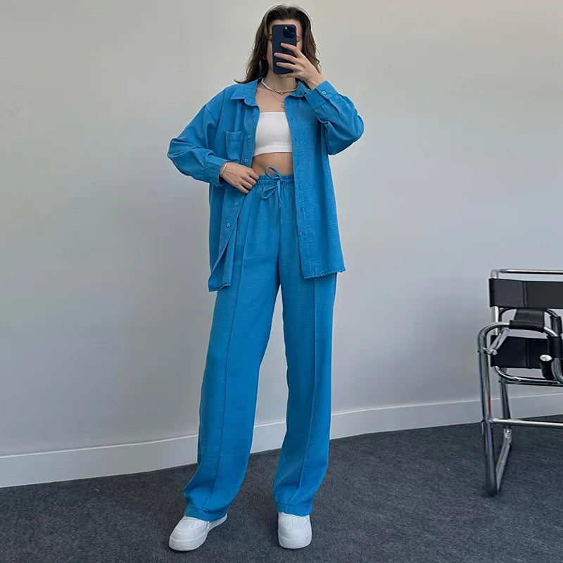 Emery™ - Button-Up Shirt & Wide Leg Pants Set