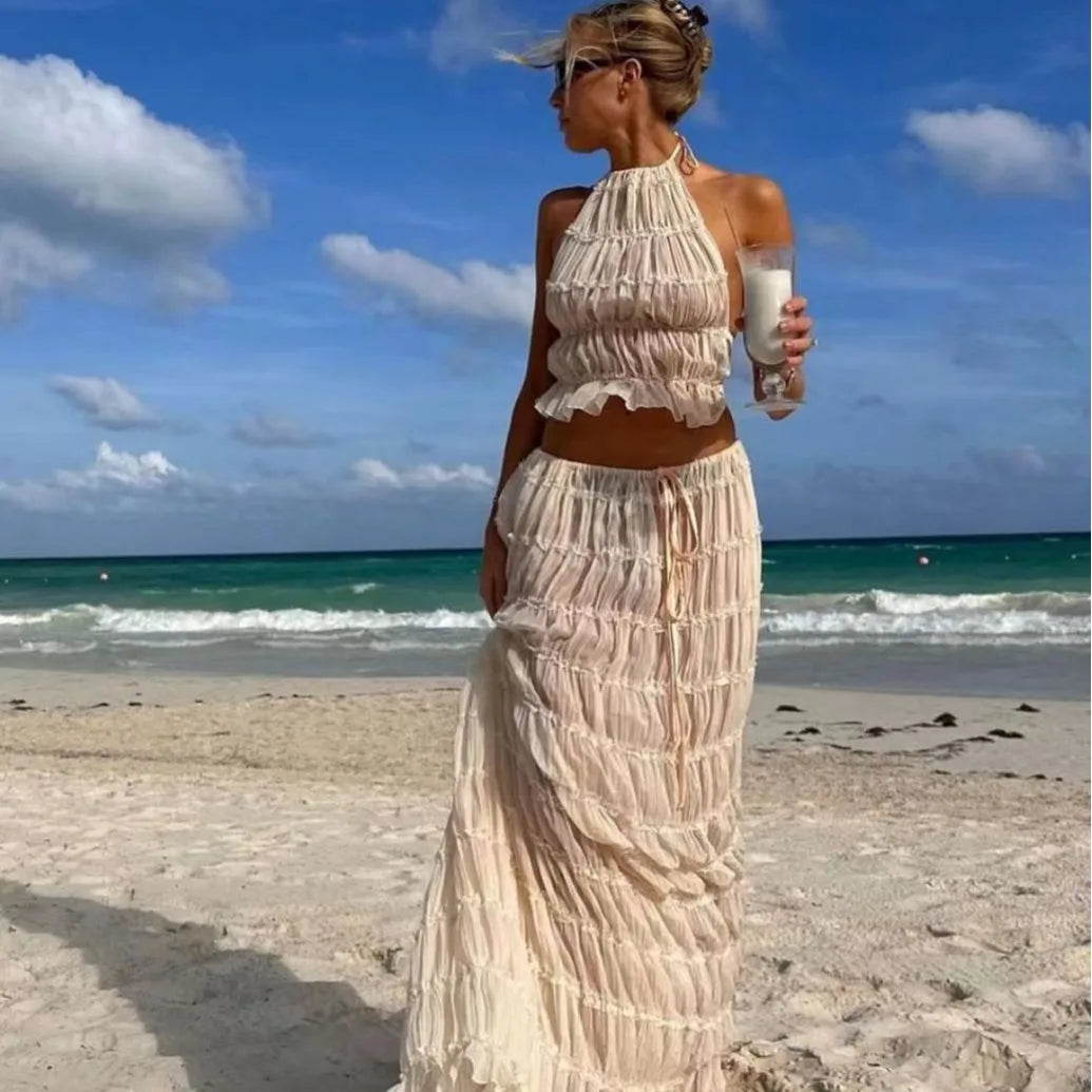 Elizabeth™ - Backless Halter Neck Top and Maxi Skirt Set