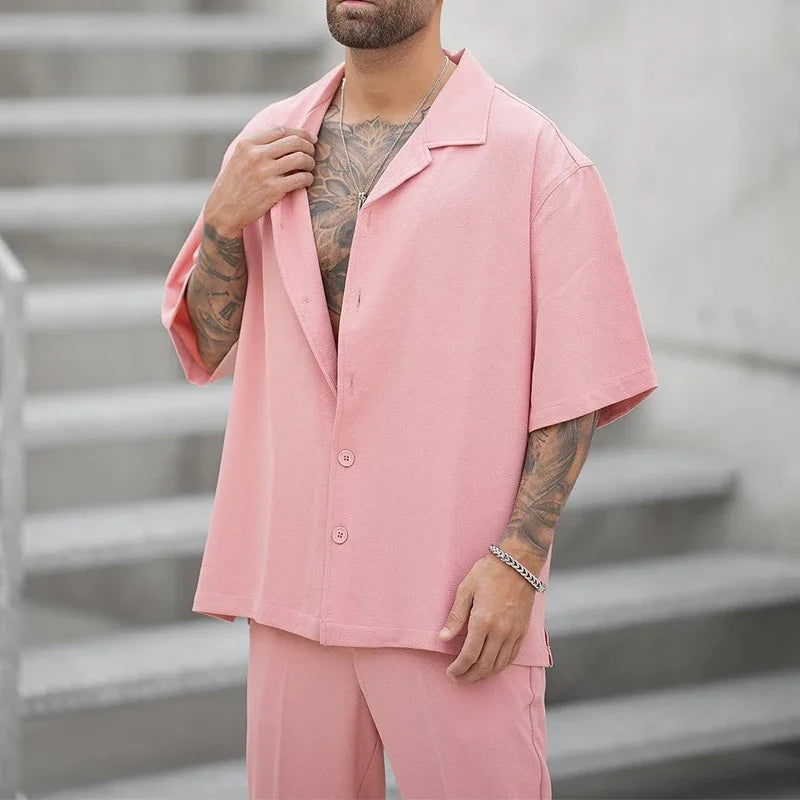 Luke™ - Lapel Button Shirt And Pants Set
