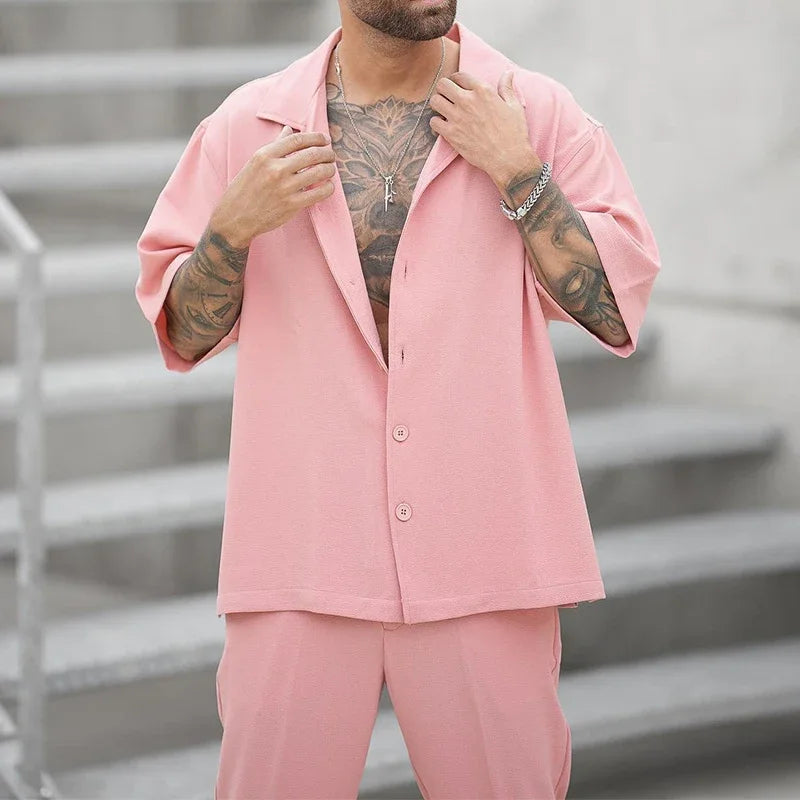 Luke™ - Lapel Button Shirt And Pants Set