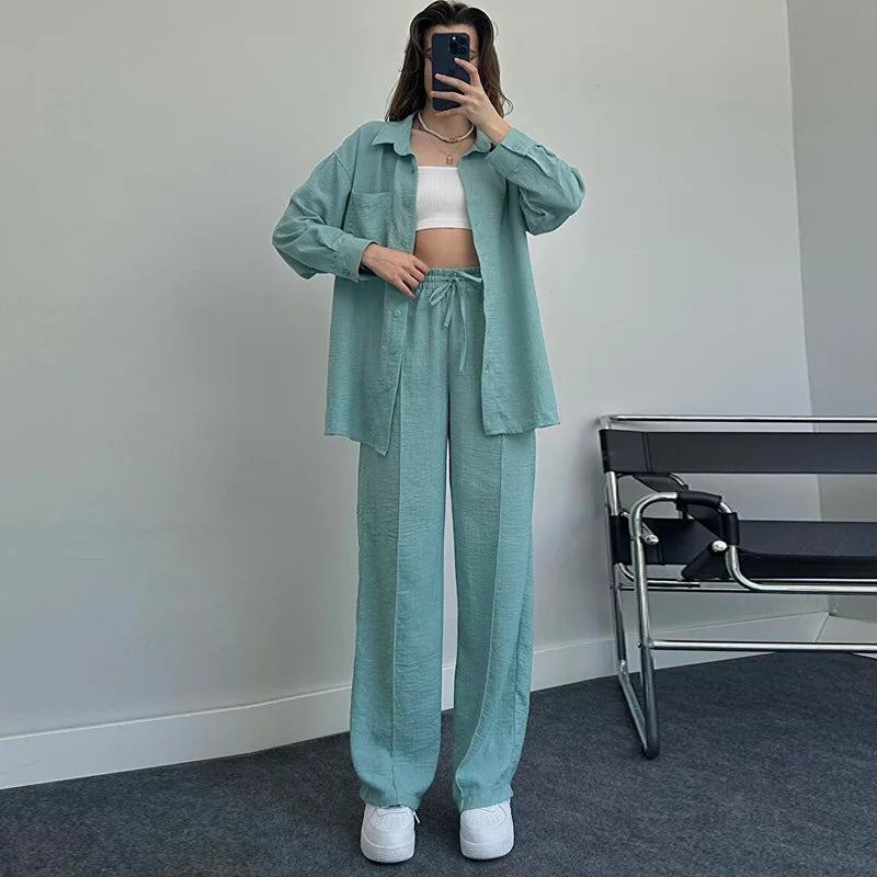 Emery™ - Button-Up Shirt & Wide Leg Pants Set
