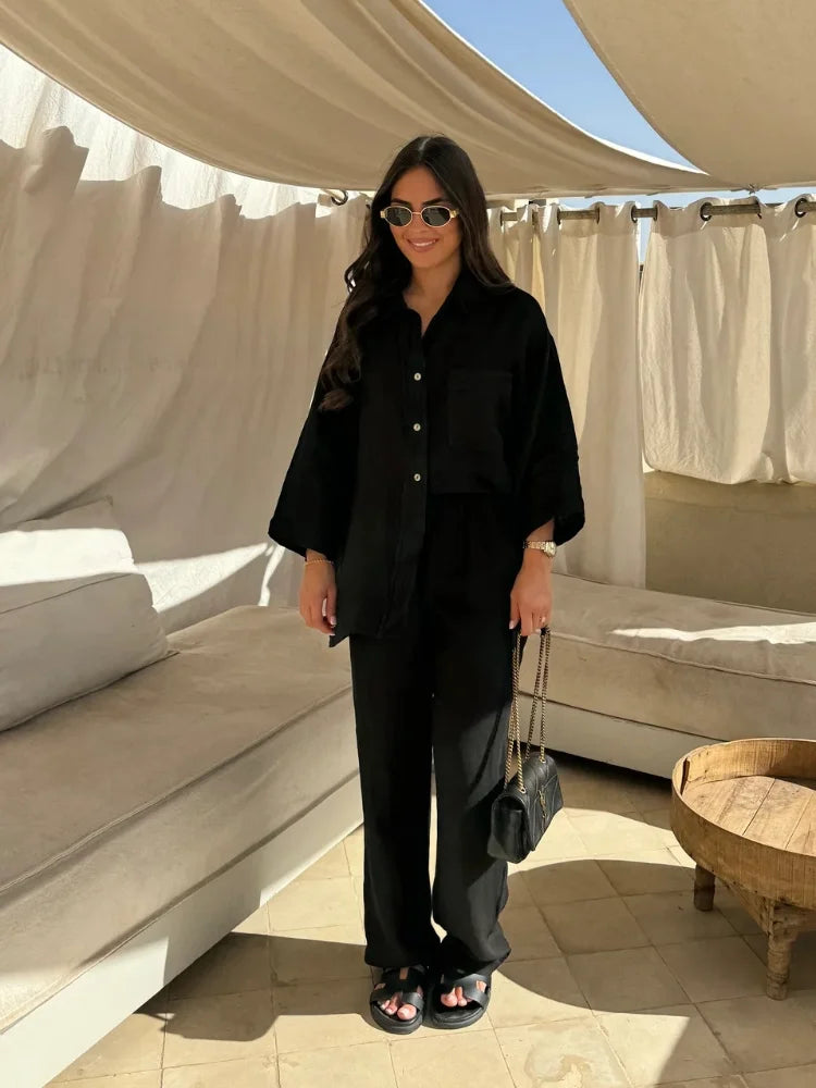 Valentina™ - Women's Long Sleeve Blazer & Wide Leg Trouser Set