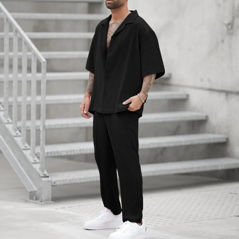 Luke™ - Lapel Button Shirt And Pants Set