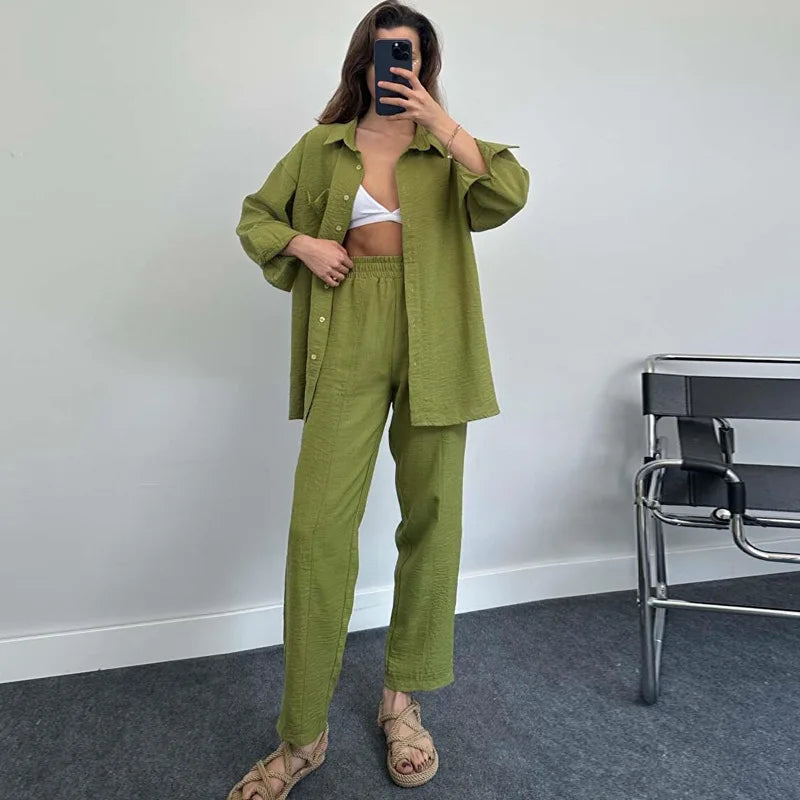 Emery™ - Button-Up Shirt & Wide Leg Pants Set