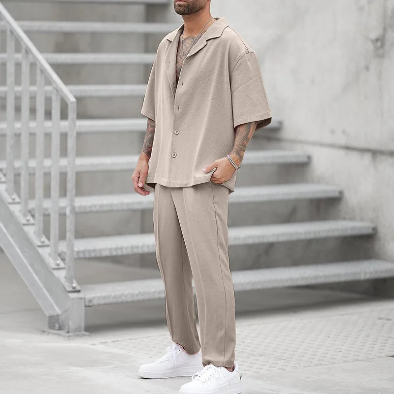 Luke™ - Lapel Button Shirt And Pants Set