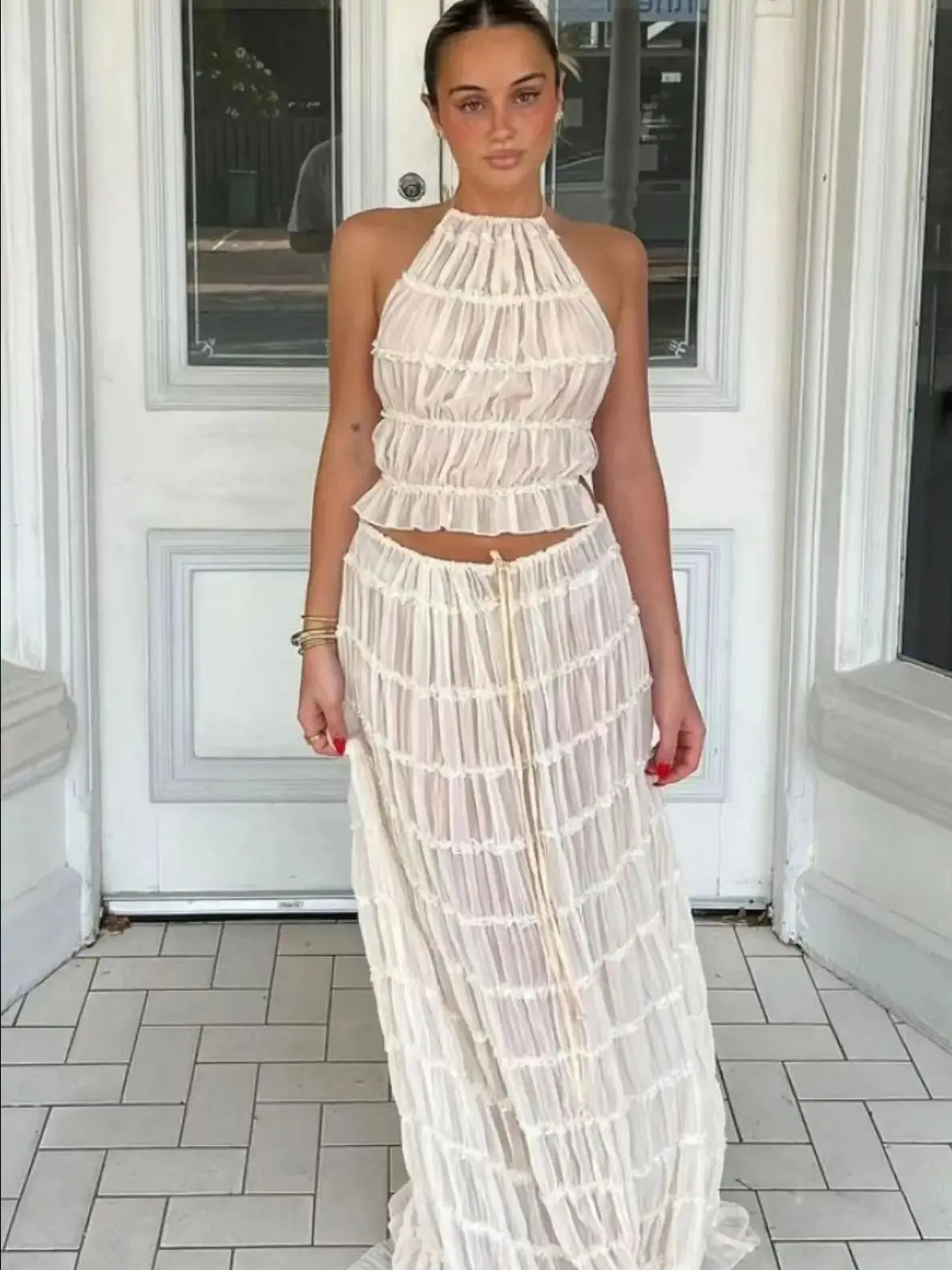 Elizabeth™ - Backless Halter Neck Top and Maxi Skirt Set