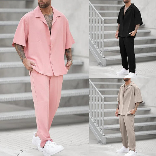 Luke™ - Lapel Button Shirt And Pants Set