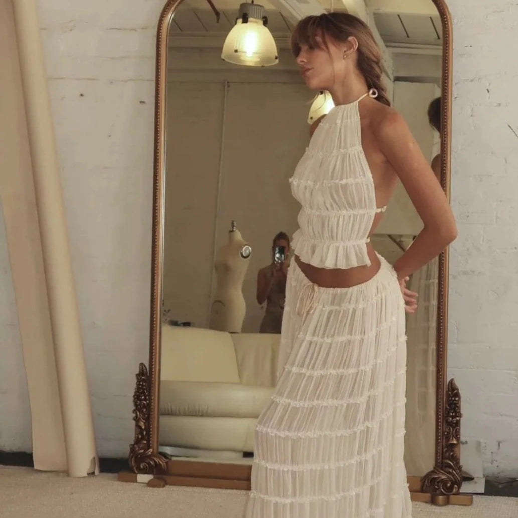 Elizabeth™ - Backless Halter Neck Top and Maxi Skirt Set