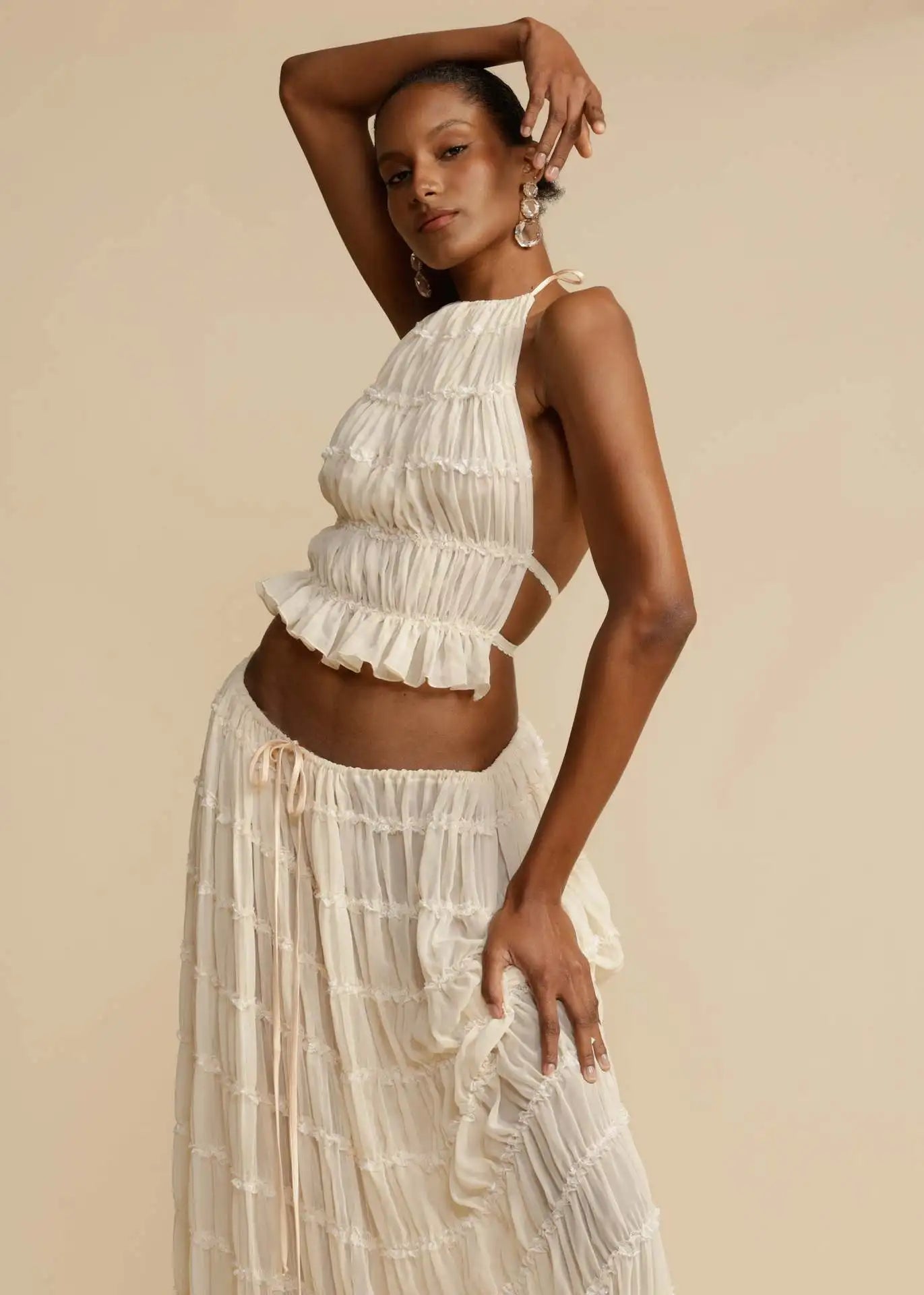 Elizabeth™ - Backless Halter Neck Top and Maxi Skirt Set